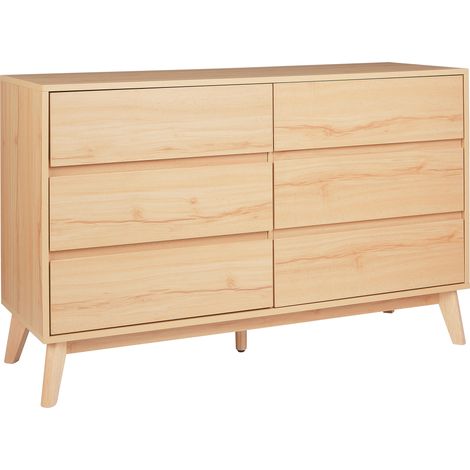 Cómoda moderna 6 cajones tablero de partículas patas de pino madera clara Sardis (1/5)