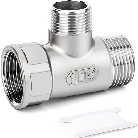 Raccords de tuyaux en T réducteurs, 1" BSP mâle x 3/4" BSP mâle x 1" BSP femelle adaptateur 3 voies en forme de T en acier inoxydable 304 pour carburant/air/liquide/gaz (1/5)