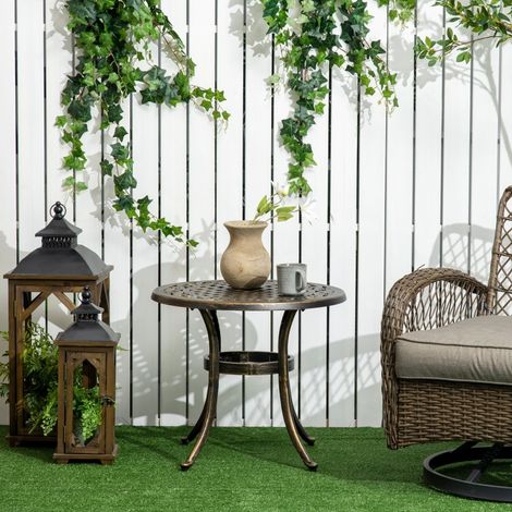 Table d'appoint de jardin résistante aux intempéries, table de jardin avec cadre en aluminium moulé, ronde, charge max 60 kg, Ø60x52,5 cm (1/5)