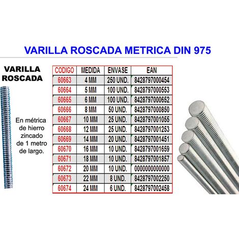 Barra filettata metrica 24 mm DIN 975 qualità 5.6