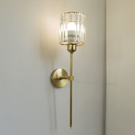 1 applique murale en cristal doré transparent, applique murale de salle de bain simple, adaptée à la chambre, au couloir, sans source de lumière (1/5)