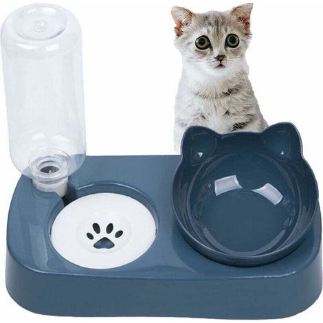 Gams surélevées 2 en 1 pour chat, gam automatique pour chat, double gam pour chats et petits chiens, bouteille d'eau de 500 ml pouvant ajouter automatiquement de l'eau (1/4)
