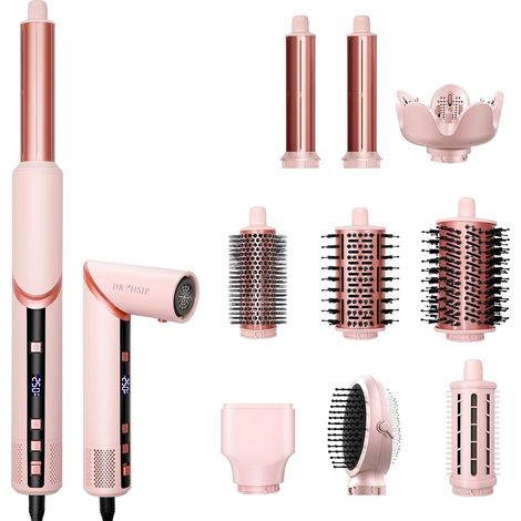 Coiffeur 9 en 1 haute vitesse à air chaud avec affichage numérique de la température, technologie ionique, 3 réglages de chaleur/froid, léger pour cheveux bouclés, raides, ondulés, salon et (1/5)