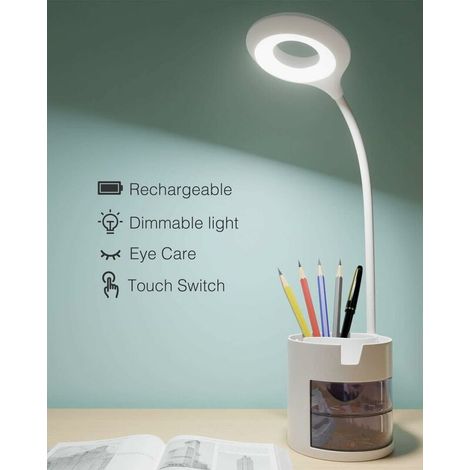 LED Desk Lamp, Hepside Kids Desk Lamp Dimmable 3 Brightness Levels Eye Protection Gooseneck Touch Control Desk Lamp Wireless USB Charging, Phone Pen Holder (1/5)
