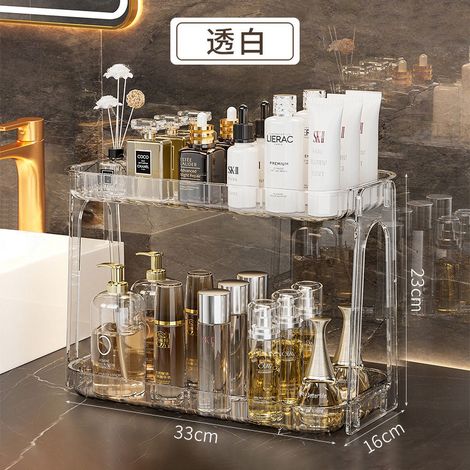 Etagère De Salle De Bain - En PET Transparent - 33 X 23 X 16 Cm - 2 Niveaux - Pour Cosmétiques Et Articles De Toilette - 1 Pièce (1/5)