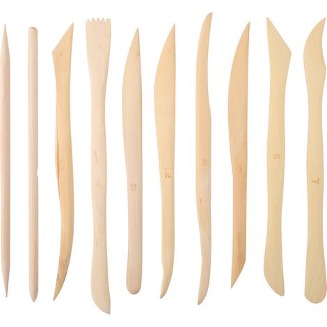 Ensemble de 10 outils de sculpture sur argile en bois pour modelage et poterie DIY (1/5)