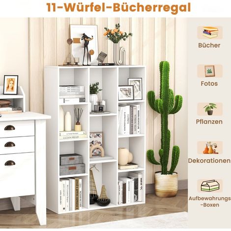 Weißes Bücherregal mit 11 Fächern, 74 x 24 x 106 cm, freistehend