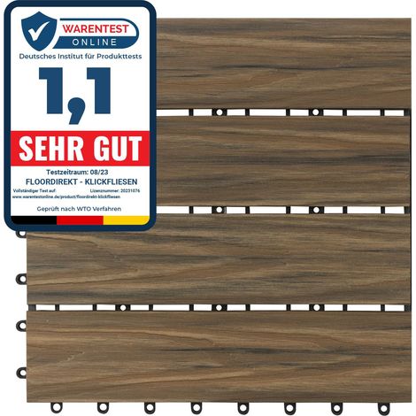 Floordirekt – Dalle de terrasse WPC Classic 30 x 30 cm – Teck mix – Système de clic – Résistante aux intempéries – Écologique (1/5)
