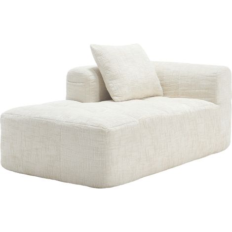 Canapé Chaise Longue Beige en Chenille avec Coussins et Poches Latérales, 158x90x60 cm (1/5)