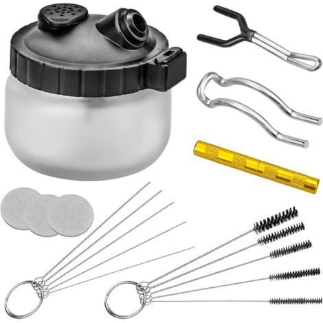 QORVA-Nettoyage à Aérographe Kit Nettoyage Aérographe Outils Comprenant 1 Pot de Nettoyage pour Aérographe 5 Brosses en Nylon 5 Aiguilles en Acier Inoxydable 1 Aiguille de Lavage