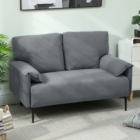 2-Sitzer-Sofa, dicke Kissen, samtiger Bezug, Polstersofa, Schwarz
