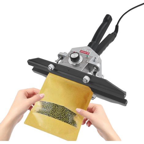 Selladora térmica de tipo pinza, 500 W de potencia, temperatura regulable de 0 a 250 °C, longitud de sellado de 30,5 cm, ancho de sellado de 10 mm, funcionamiento manual. (1/5)