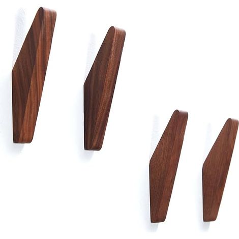 4er-Pack minimalistische, robuste Wandhaken aus rustikalem Holz für Bademäntel, Handtücher, Mäntel und Hüte, Schwarznuss, 4 Haken (1/4)