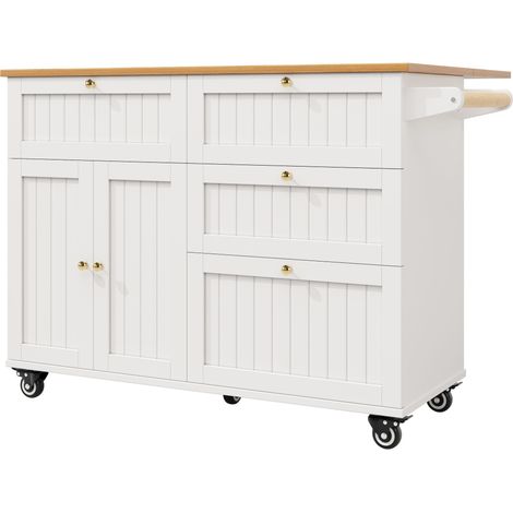 ELVMI Carrello da Cucina con Anta a Ribalta, Ruote e Piedini Regolabili, per Cucina e Sala da Pranzo, in MDF, Bianco (1/4)