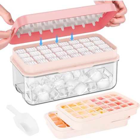 Eiswürfelform mit Deckel für 64 Eiswürfel, BPA-frei, leicht zu lösen, Rosa (1/5)