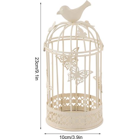 Bougeoir ajouré en forme de cage avec décor d'oiseau, blanc (1/5)