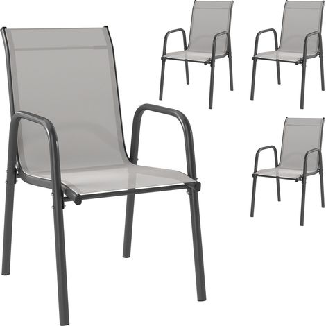 4er-Set Gartenstühle, stapelbare Terrassenstühle mit atmungsaktiven Rückenlehnen und Armlehnen, Tragkraft 120 kg