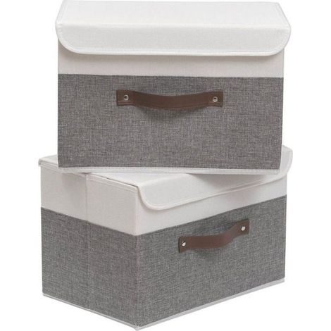 Boîte De Rangement - 38 x 25 x 25 cm - Avec Couvercle Et Poignées - Pliable - Pour Maison Bureau Atelier - 2 Pièces (1/4)