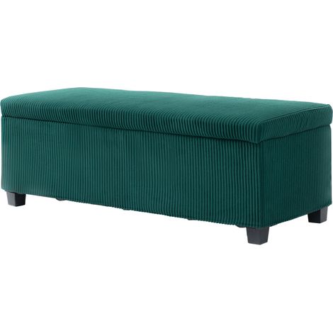 Banc de rangement bout de lit en velours côtelé avec couvercle, pour salon, chambre, entrée, 112 x 42 x 40 cm, vert