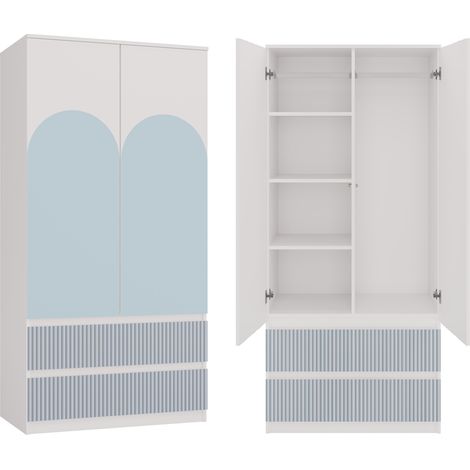 Armadio per bambini: 2 cassetti, 2 ante, Bianco con blu, 50 x 180 x 90cm (1/5)