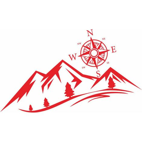 2Pcs Autocollant De Voiture Montagnes Nswe Boussole Naviguer Style Voiture Camion Autocollant Decal Auto Decoration De Mode 19,7 19,7In 19,7 59In, Rouge (1/5)