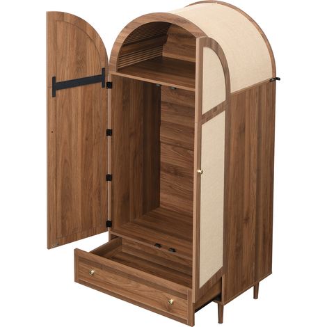 Armadio guardaroba MDF con ante in tessuto, cassetti, finitura noce, 79 x 50 x 175 cm (1/5)