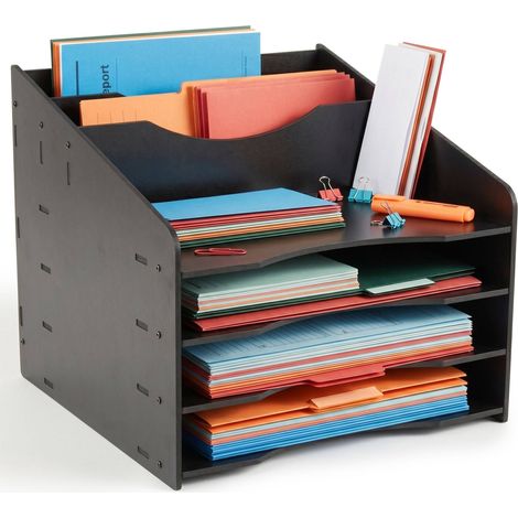 A4 Document Sorter, 6 Compartments, MDF, Black (1/5)