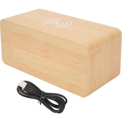 Wooden Clock Alarm Mobile Phone Wireless Charging Wood Voice Control MultifunctionalBamboo Wooden Green Light (1/5)