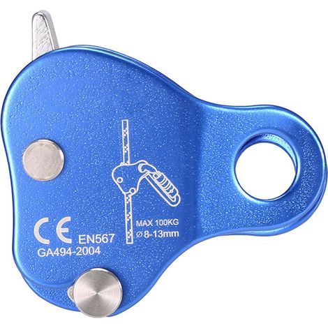 pair Glissière d'escalade, descendeur auto-adhésif en alliage d'aluminium (bleu), butée de glissière d'escalade de 8 à 13 mm, adaptée à l'escalade en extérieur, à l'alpinisme