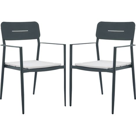 Lotto di 2 poltrone da giardino impilabili in alluminio con cuscino bianco Antracite LOTTYS di MYLIA (1/5)
