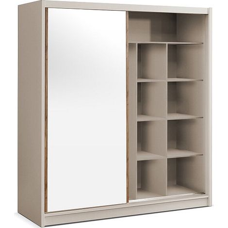Armoire 2 portes coulissantes - Avec miroir - L203 cm - Coloris : Beige et naturel - CALOWI