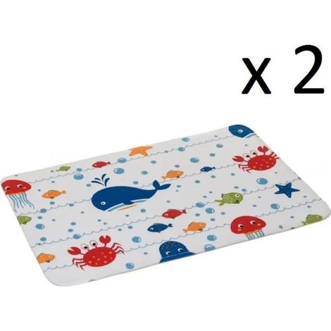 Lot de 2 tapis de bain antidérapant, tapis salle de bain en microfibre coloris multicolore - Longueur 70 x Profondeur 45 cm-JUANIO (1/3)