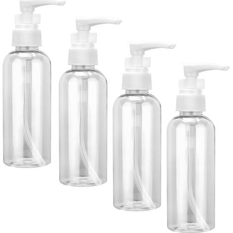 4 fons pompe vides 80 ml transparents, distributeurs voyage plastique pour maquillage, lotion ou shampoing (1/5)