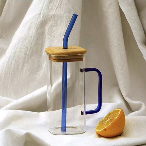 Glass Cup With Lid - Borosilicate Glass Body - Dishwasher Safe - For Cold Drinks Tea Juice Smoothie - 1 Piece (1/4)