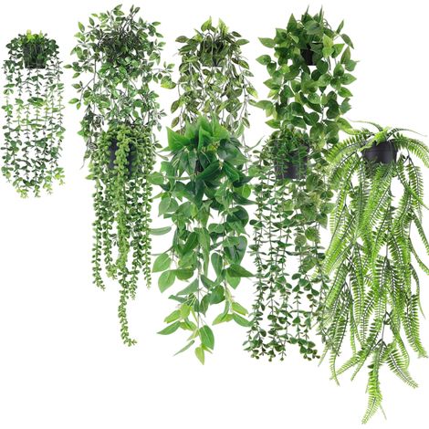 1 plante artificielle suspendue, lierre eucalyptus fougère, guirlande de perles, décoration murale intérieure et extérieure (1/5)