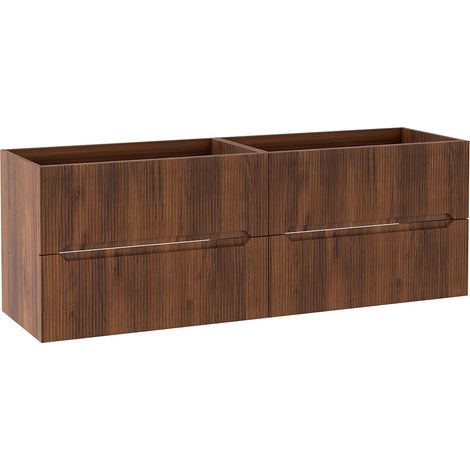 Meuble sous vasque suspendu L.160 cm effet noyer Warmia façade rainurée NOVO Furnidea (1/5)