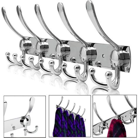 Stainless Steel Wall Mounted Coat Hooks, Wall Mounted Coat Hooks for Coats, Towels and Robes (Silver, 15 Hooks, 2 Pack) (1/5)