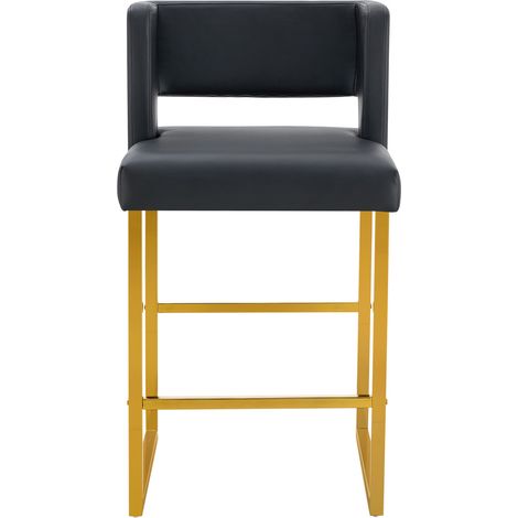Ensemble de 2 tabourets de bar noirs au design nordique avec pieds métalliques dorés, assise carrée confortable (1/5)
