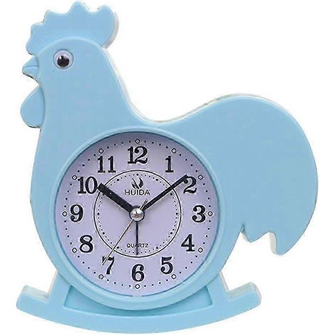 Réveil créatif en métal, petit modèle de bureau avec un coq de dessin animé, sans piles, bleu (1/4)