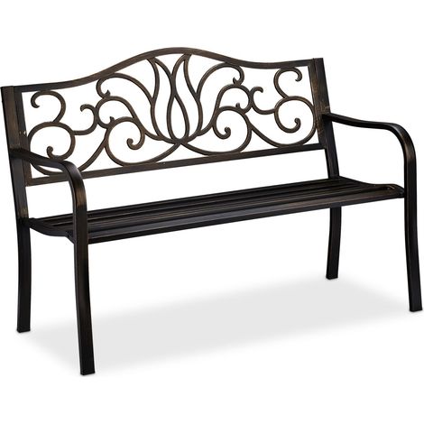Banco de jardín decorativo para 2 personas 90 x 127,5 x 63 cm uso exterior confort estilo antiguo de acero negro 130009500 (1/5)