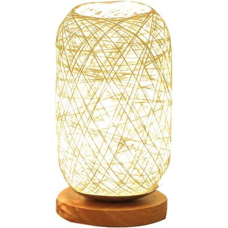 Lampe De Chevet En Corde De Rotin Et Bois-Ensoleillé