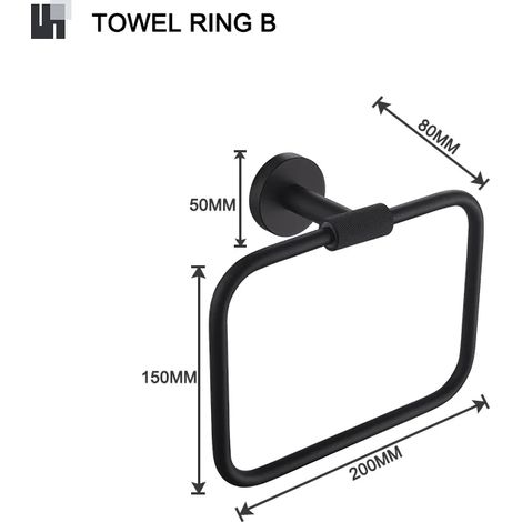 (Anneau porte-serviettes B) Porte-serviettes mural en laiton noir mat moleté avec porte-papier toilette, barre porte-serviettes, porte-savon et brosse WC. Accessoires de salle de bain. (1/5)