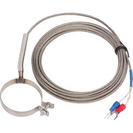 Sonde de température industrielle à thermocouple fileté, haute sensibilité, plage de mesure 0-400°C, longueur 4 mètres pour contrôleur de température. (1/5)