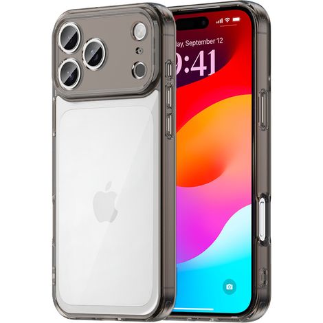 Custodia per iPhone 17 Pro Max, in silicone con retro rigido, colore nero fumo. (1/5)
