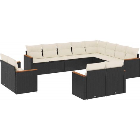 Maison Exclusive - 12-tlg. Garten-Sofagarnitur mit Kissen Schwarz (1/3)