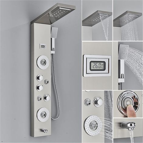 Ensemble de Douche mitigeur thermostatique Intelligent Panneau de Douche LED Robinet Pluie pommeau de Douche avec Spa Massage Jet Affichage numérique Montage Mural Salle de Bain système de Colonne de (1/5)