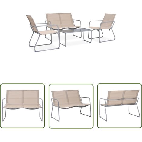 The Living Store 4-tlg. Garten-Lounge-Set Stoff und Stahl Creme - Gartenmöbel Set - Loungesessel - Esstisch - Outdoor Möbel - Balkonmöbel (1/5)
