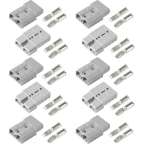 10 pcs. Connecteur Anderson 50A 600V, Connecteur de Batterie à Déconnexion Rapide, Connecteur de Courant Fort pour Voitures, Caravanes, Bateaux, Systèmes Solaires, Gris (1/5)