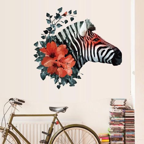 Autocollant mural zèbre amovible, décoration pour chambre d'étudiant ou bureau (1/5)