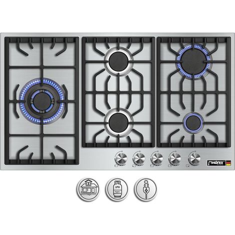 Phönix PS-905L Gaskochfeld Inox Gaskocher 5 flammig 90cm Propan /H-Gas